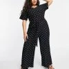 Wednesday's Girl Curve Relaxed Belted Jumpsuit With Wide Leg In Polka Dot For Women Black White Polka -Wednesday's Girl Sales 2022 unnamed file 55
