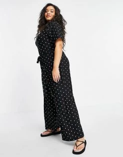 Wednesday's Girl Curve Relaxed Belted Jumpsuit With Wide Leg In Polka Dot For Women Black White Polka -Wednesday's Girl Sales 2022 unnamed file 58