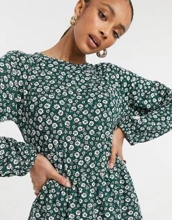 Wednesday's Girl Long Sleeve Smock Dress In Vintage Floral For Women Dark Green -Wednesday's Girl Sales 2022 unnamed file 582