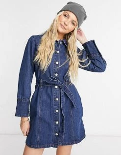 Wednesday's Girl Belted Mini Dress In Denim For Women Mid Wash Denim -Wednesday's Girl Sales 2022 unnamed file 589