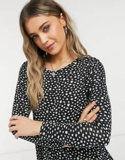 Wednesday's Girl Long Sleeve Midi Smock Dress In Smudge Spot Print For Women Black Smudge Spot -Wednesday's Girl Sales 2022 unnamed file 592