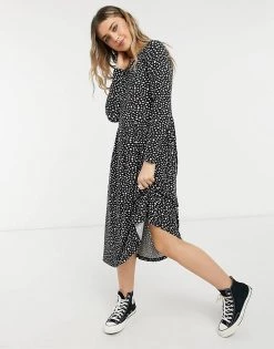 Wednesday's Girl Long Sleeve Midi Smock Dress In Smudge Spot Print For Women Black Smudge Spot -Wednesday's Girl Sales 2022 unnamed file 593