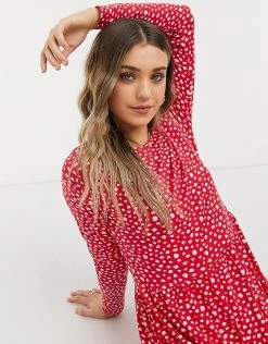 Wednesday's Girl Long Sleeve Midi Smock Dress In Smudge Spot Print For Women Red Smudge Spot -Wednesday's Girl Sales 2022 unnamed file 597