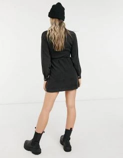 Wednesday's Girl Long Sleeve Mini Wrap Dress In Washed Denim For Women Washed Black -Wednesday's Girl Sales 2022 unnamed file 601