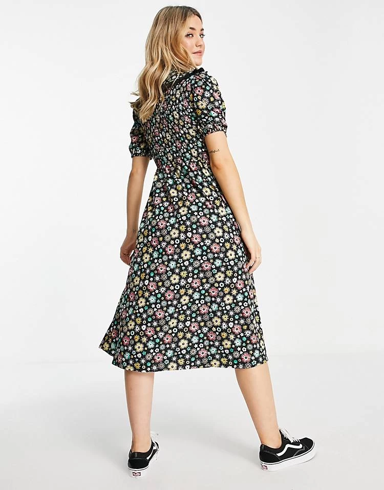 Wednesday's Girl Midi Tea Dress With Contrast Collar In Retro Ditsy Floral For Women 4 Wednesday's Girl Midi Tea Dress With Contrast Collar In Retro Ditsy Floral For Women - Image 2