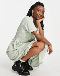 Wednesday's Girl Midi Tea Shirt Dress In Sage Spot For Women -Wednesday's Girl Sales 2022 unnamed file 627
