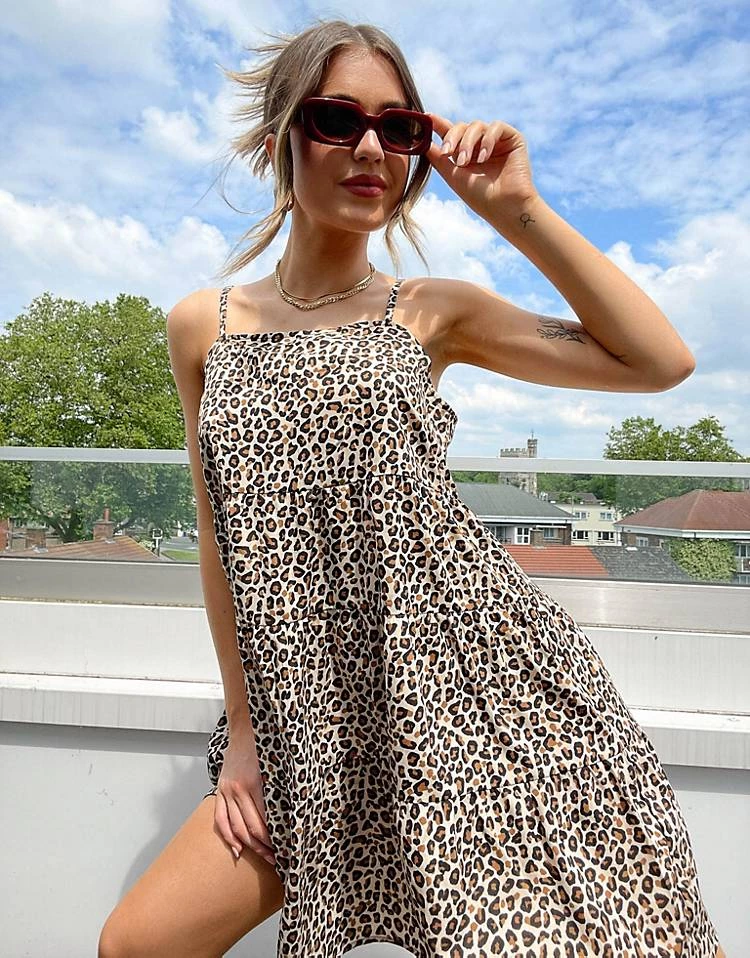 Wednesday's Girl Mini Cami Dress In Leopard Print For Women Brown Leopard 7 Wednesday's Girl Mini Cami Dress In Leopard Print For Women Brown Leopard - Image 5