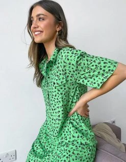 Wednesday's Girl Relaxed Midi Shirt Dress In Ditsy Floral For Women Green Floral -Wednesday's Girl Sales 2022 unnamed file 642