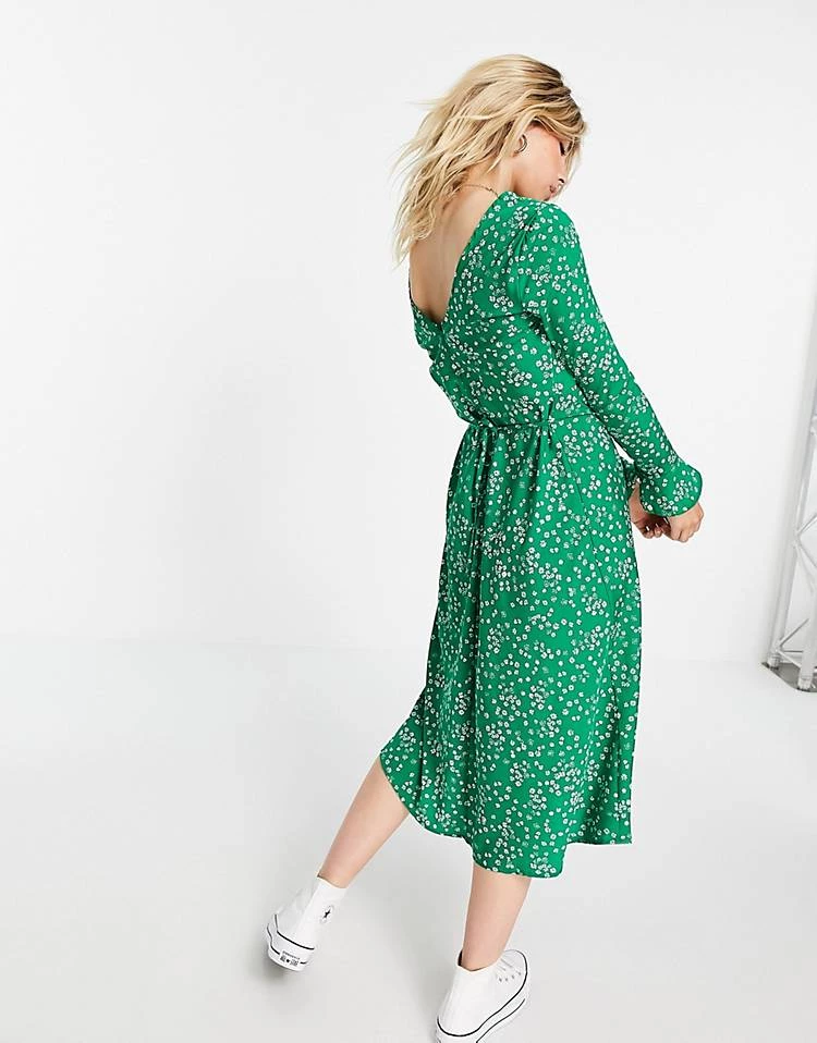 Wednesday's Girl Midi Tea Dress In Ditsy Floral For Women Green Ditsy Floral 4 Wednesday's Girl Midi Tea Dress In Ditsy Floral For Women Green Ditsy Floral - Image 2
