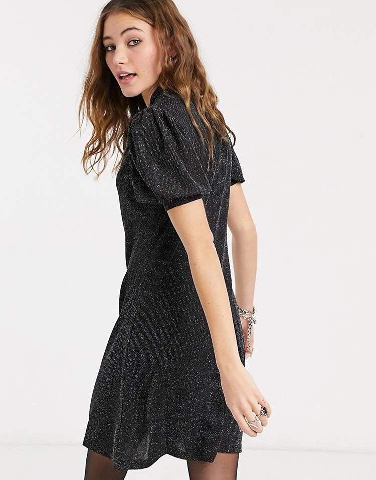 Wednesday's Girl Mini Dress With High Neck And Keyhole In Glitter For Women Black Glitter 4 Wednesday's Girl Mini Dress With High Neck And Keyhole In Glitter For Women Black Glitter - Image 2