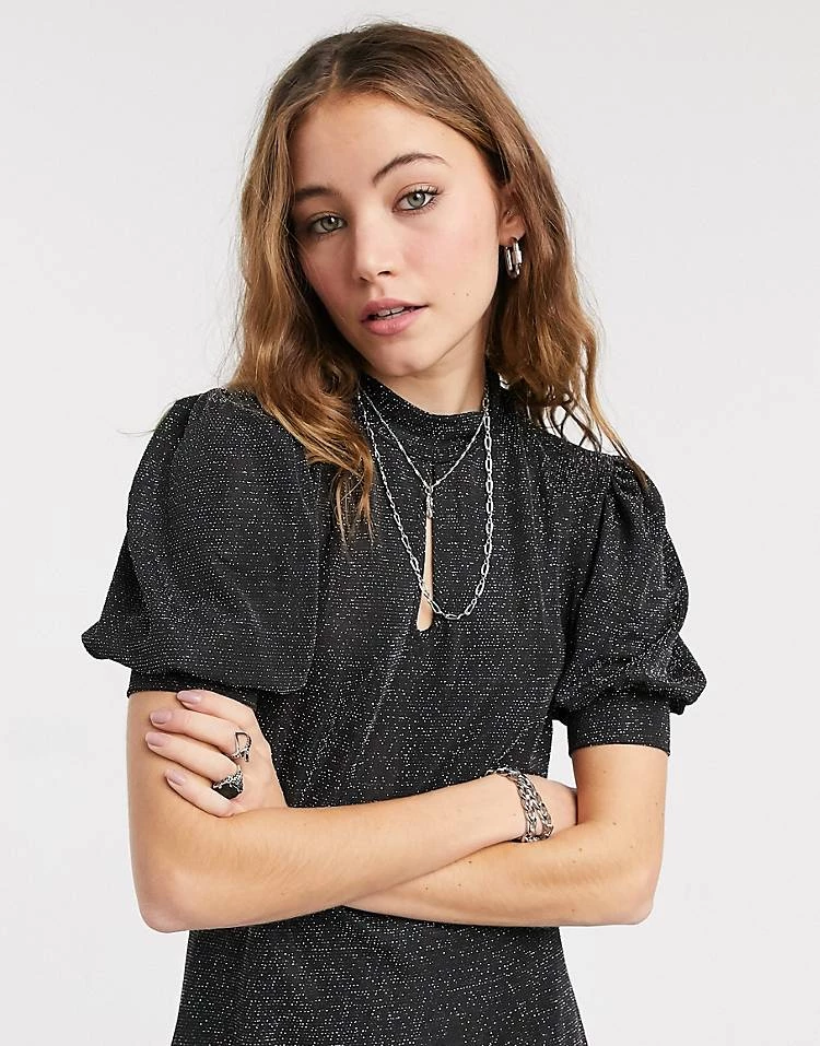 Wednesday's Girl Mini Dress With High Neck And Keyhole In Glitter For Women Black Glitter 5 Wednesday's Girl Mini Dress With High Neck And Keyhole In Glitter For Women Black Glitter - Image 3