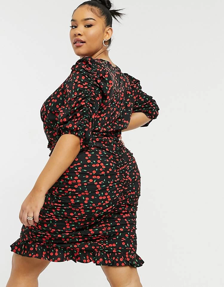 Wednesday's Girl Curve Mini Tea Dress In Cherry Print For Women Black Red Cherry 4 Wednesday's Girl Curve Mini Tea Dress In Cherry Print For Women Black Red Cherry - Image 2