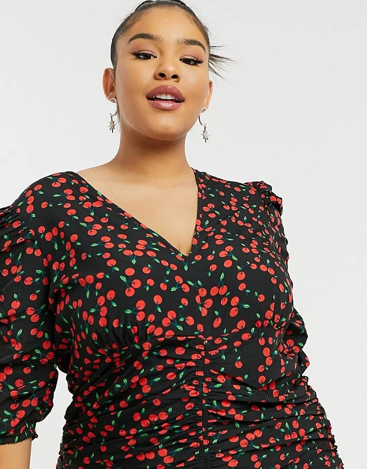 Wednesday's Girl Curve Mini Tea Dress In Cherry Print For Women Black Red Cherry 5 Wednesday's Girl Curve Mini Tea Dress In Cherry Print For Women Black Red Cherry - Image 3