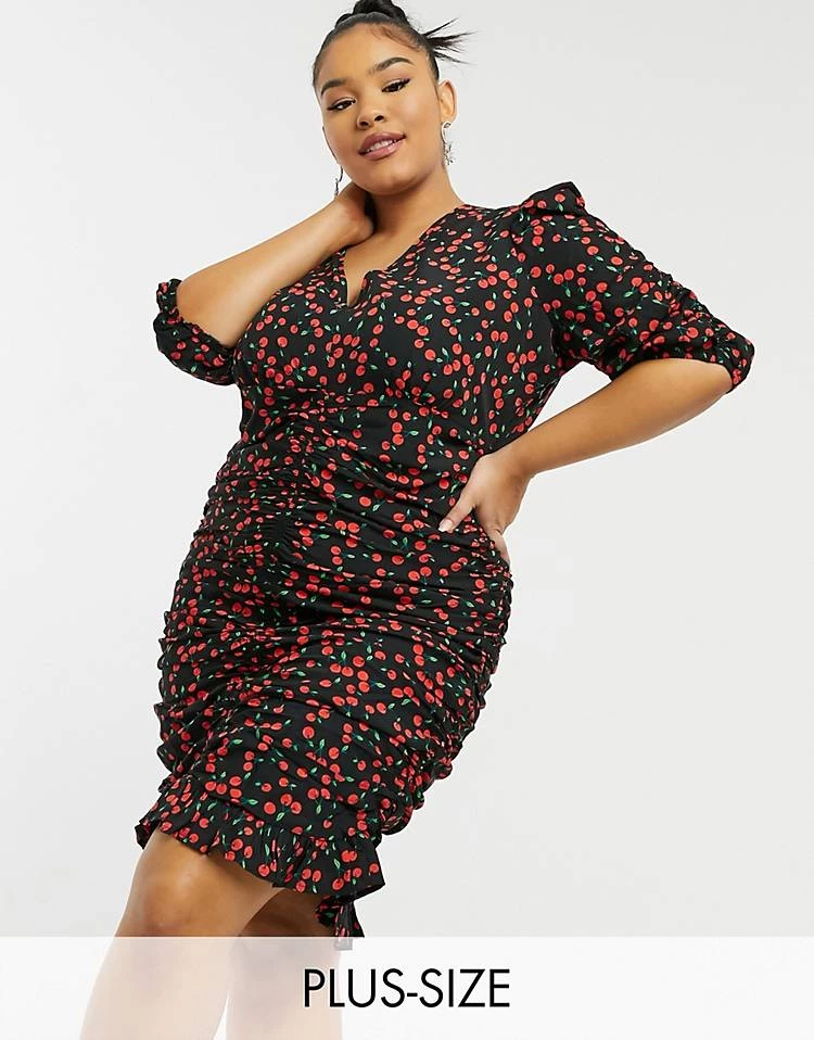 Wednesday's Girl Curve Mini Tea Dress In Cherry Print For Women Black Red Cherry 7 Wednesday's Girl Curve Mini Tea Dress In Cherry Print For Women Black Red Cherry - Image 5