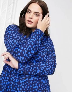 Wednesday's Girl Curve Midi Shirt Dress With Tiered Skirt In Tonal Smudge Spot For Women Navy Smudge Spot -Wednesday's Girl Sales 2022 unnamed file 727
