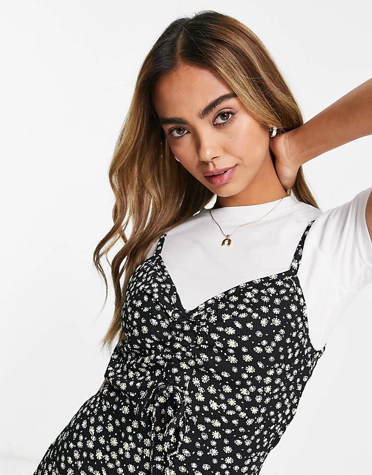 Wednesday's Girl 2 In 1 Cami Mini Dress With T-shirt In Black Ditsy For Women 6 Wednesday's Girl 2 In 1 Cami Mini Dress With T-shirt In Black Ditsy For Women - Image 4