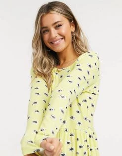 Wednesday's Girl Long Sleeve Smock Dress In Yellow Floral For Women -Wednesday's Girl Sales 2022 unnamed file 732