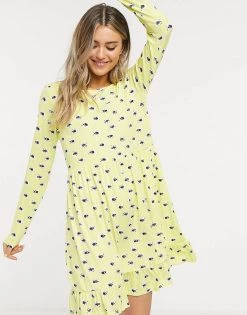 Wednesday's Girl Long Sleeve Smock Dress In Yellow Floral For Women -Wednesday's Girl Sales 2022 unnamed file 734
