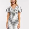 Wednesday's Girl Mini Dress With Ruched Front In Stripe Rib For Women Cream Navy Stripe -Wednesday's Girl Sales 2022 unnamed file 740