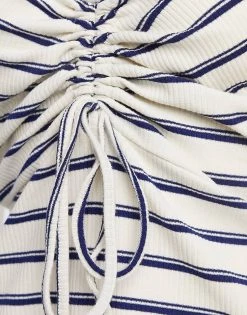 Wednesday's Girl Mini Dress With Ruched Front In Stripe Rib For Women Cream Navy Stripe -Wednesday's Girl Sales 2022 unnamed file 743