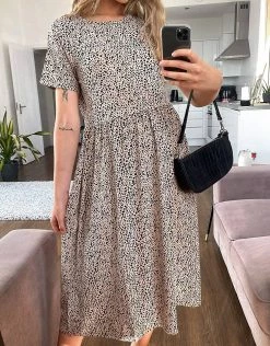 Wednesday's Girl Midi Smock Dress In Smudge Spot Print For Women Beige Smudge Spot -Wednesday's Girl Sales 2022 unnamed file 748