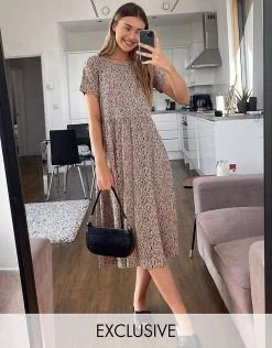 Wednesday's Girl Midi Smock Dress In Smudge Spot Print For Women Beige Smudge Spot -Wednesday's Girl Sales 2022 unnamed file 749