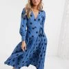 Wednesday's Girl Midi Wrap Dress With Pleated Skirt In Large Scale Spot For Women Blue Black Spot -Wednesday's Girl Sales 2022 unnamed file 755