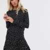 Wednesday's Girl Long Sleeve Dress With Peplum Hem In Spot Print For Women Black White Spot -Wednesday's Girl Sales 2022 unnamed file 765