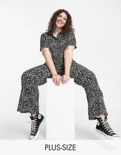 Wednesday's Girl Curve High Waisted Flare Trousers In Black Ditsy Co-ord For Women