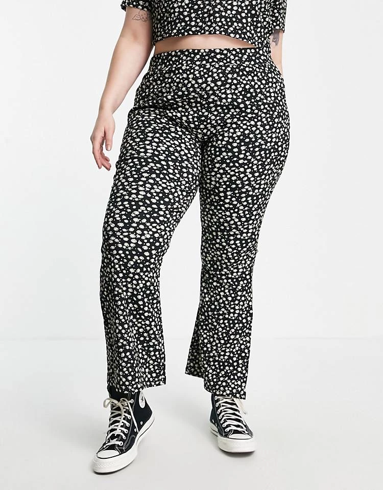 Wednesday's Girl Curve High Waisted Flare Trousers In Black Ditsy Co-ord For Women 3 Wednesday's Girl Curve High Waisted Flare Trousers In Black Ditsy Co-ord For Women - Image 2