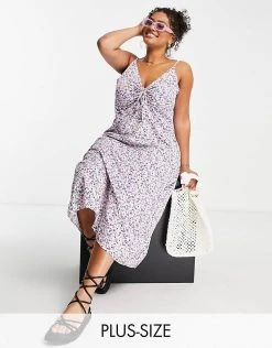 Wednesday's Girl Curve Ruch Bust Cami Midi Slip Dress In Grunge Lilac Floral For Women Lilac Ditsy -Wednesday's Girl Sales 2022 unnamed file 79