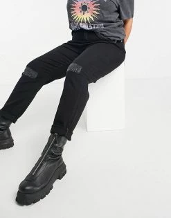 Wednesday's Girl Curve High Waist Mom Jeans With Distressed Knees In Black Wash Denim For Women -Wednesday's Girl Sales 2022 unnamed file 818