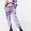 Wednesday's Girl Relaxed Joggers With Celestial Print Co-ord For Women Purple Tie Dye
