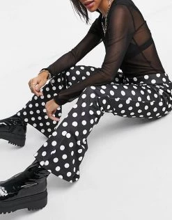 Wednesday's Girl Flared Trousers In Polka Dot For Women Black White Polka -Wednesday's Girl Sales 2022 unnamed file 827