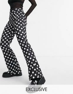 Wednesday's Girl Flared Trousers In Polka Dot For Women Black White Polka -Wednesday's Girl Sales 2022 unnamed file 829
