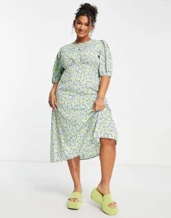 Wednesday's Girl Curve Midi Shift Dress In Blue Yellow Floral For Women -Wednesday's Girl Sales 2022 unnamed file 83