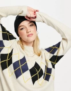 Wednesday's Girl Jumper In Argyle Knit For Women Stone -Wednesday's Girl Sales 2022 unnamed file 837