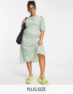 Wednesday's Girl Curve Midi Shift Dress In Blue Yellow Floral For Women -Wednesday's Girl Sales 2022 unnamed file 84