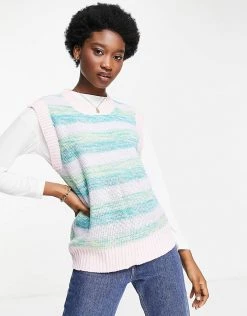 Wednesday's Girl Oversized Sweater Vest In Vintage Stripe Knit For Women Pastel Stripe -Wednesday's Girl Sales 2022 unnamed file 848