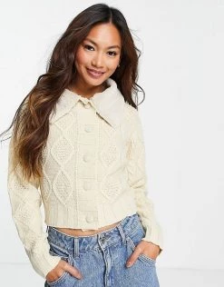 Wednesday's Girl Cardigan With Faux Fur Collar For Women Beige -Wednesday's Girl Sales 2022 unnamed file 857