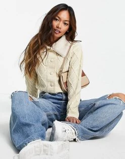 Wednesday's Girl Cardigan With Faux Fur Collar For Women Beige -Wednesday's Girl Sales 2022 unnamed file 858