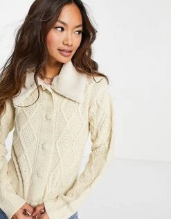 Wednesday's Girl Cardigan With Faux Fur Collar For Women Beige -Wednesday's Girl Sales 2022 unnamed file 859