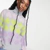 Wednesday's Girl Roll Neck Jumper In Pastel Heart Knit For Women Grey Multi Heart