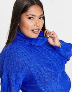 Wednesday's Girl Curve High Neck Jumper With Balloon Sleeves In Chunky Knit For Women Cobalt -Wednesday's Girl Sales 2022 unnamed file 868