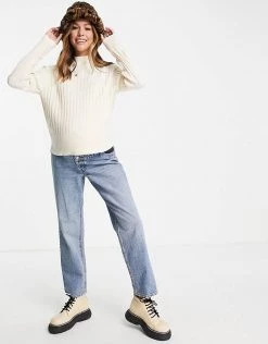 Wednesday's Girl Maternity Ultimate Relaxed Jumper In Rib Knit For Women Cream -Wednesday's Girl Sales 2022 unnamed file 878