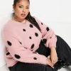 Wednesday's Girl Curve Oversized Jumper In Fluffy Spot For Women Pink Spot -Wednesday's Girl Sales 2022 unnamed file 880