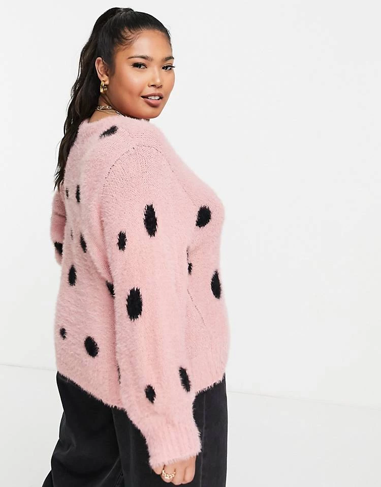 Wednesday's Girl Curve Oversized Jumper In Fluffy Spot For Women Pink Spot 4 Wednesday's Girl Curve Oversized Jumper In Fluffy Spot For Women Pink Spot - Image 2
