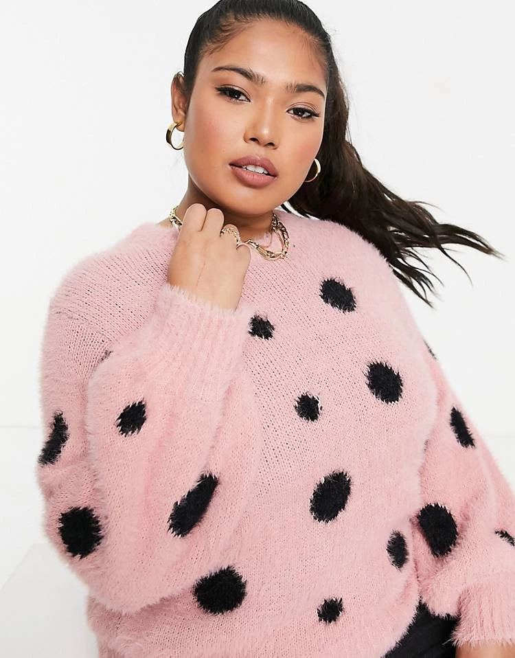 Wednesday's Girl Curve Oversized Jumper In Fluffy Spot For Women Pink Spot 6 Wednesday's Girl Curve Oversized Jumper In Fluffy Spot For Women Pink Spot - Image 4
