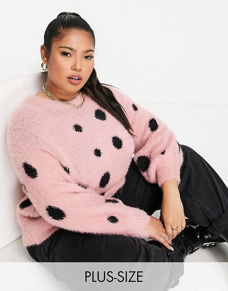 Wednesday's Girl Curve Oversized Jumper In Fluffy Spot For Women Pink Spot 7 Wednesday's Girl Curve Oversized Jumper In Fluffy Spot For Women Pink Spot - Image 5