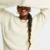 Wednesday's Girl Curve Jumper In Fluffy Cable Knit For Women Cream